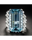 Bague Ringen Luxury utworzono Topaz 100% 925 Sterling Silver utworzono niebieskie pierścienie z kamieniami szlachetnymi ślub ele