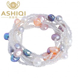 ASHIQI naturalna słodkowodna barokowa bransoletka perłowa dla kobiet kolorowe biżuteria ślubna kryształowe koraliki