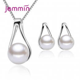 S925 srebro naszyjnik stadniny zestaw kolczyków dla kobiet dziewczyn prezent zaręczynowy biały okrągły perła biżuteria 2 sztuk/z