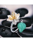 Lotus zabawa prawdziwe 925 srebro naturalne kamienie awenturynowe kwiatowy pierścień Fine Jewelry Lotus szepty pierścionki dla k