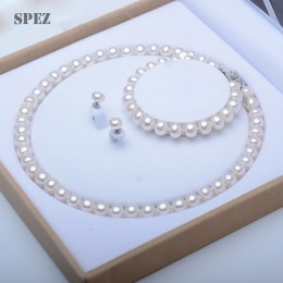 Zestawy biżuterii z pereł prawdziwa naturalna perła słodkowodna zestaw 925 perła z polerowanego srebra naszyjnik kolczyki branso
