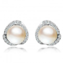 Jellystory Fashion kolczyki ze srebra próby 925 z naturalna perła słodkowodna kamień cyrkonowy dla kobiet biżuteria Stud kolczyk