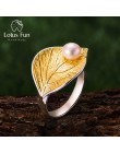 Lotus Fun prawdziwe 925 Sterling Silver Natural Pearl 18K złoty pierścionek w kształcie liści Fine Jewelry kreatywny projektant 