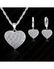 Fine 925 Sterling Silver Heart diamentowy zestaw biżuterii ślubnej dla nowożeńców naszyjnik damski z wisiorkiem zestaw kolczyków