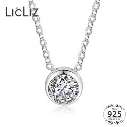 LicLiz 2020 925 srebro proste okrągłe CZ kryształ wisiorek naszyjniki dla kobiet przezroczysta cyrkonia biżuteria długi Link łań