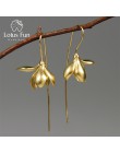 Lotus Fun prawdziwe 925 srebro kolczyki projektant biżuterii 18K złota elegancki kwiat magnolii Dangle kolczyki dla kobiet