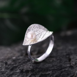 Lotus Fun prawdziwe 925 Sterling Silver Natural Pearl 18K złoty pierścionek w kształcie liści Fine Jewelry kreatywny projektant 