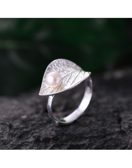 Lotus Fun prawdziwe 925 Sterling Silver Natural Pearl 18K złoty pierścionek w kształcie liści Fine Jewelry kreatywny projektant 