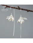 Lotus Fun prawdziwe 925 srebro kolczyki projektant biżuterii 18K złota elegancki kwiat magnolii Dangle kolczyki dla kobiet