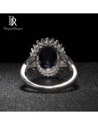 Bague Ringen w owalnym kształcie srebro 925 biżuteria duże kamienie szlachetne pierścień dla kobiet słonecznik Sapphire nowa gor