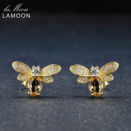 LAMOON Bee kolczyki dla kobiet 925 Sterling Silver kolczyki na sztyftach z klejnotami 14K Yellow Gold Plated Fine Jewelry LMEI04