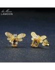 LAMOON Bee kolczyki dla kobiet 925 Sterling Silver kolczyki na sztyftach z klejnotami 14K Yellow Gold Plated Fine Jewelry LMEI04