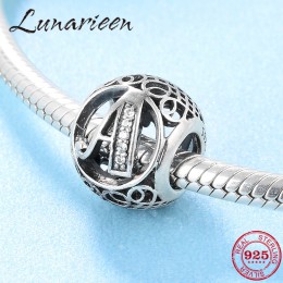 Nowy 925 Sterling Silver Fashion DIY przezroczysty cyrkon list A koraliki Fit oryginalny Pandora Charms bransoletki making