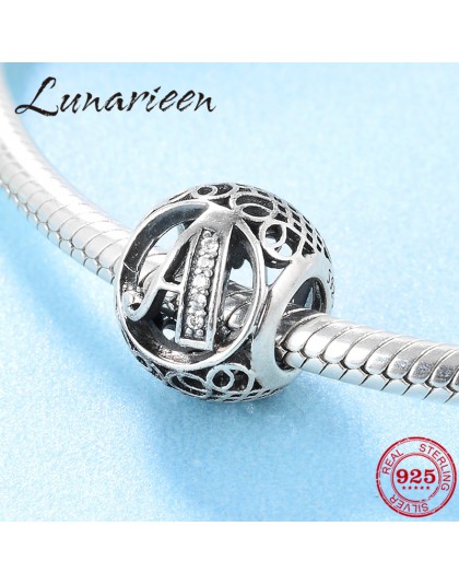 Nowy 925 Sterling Silver Fashion DIY przezroczysty cyrkon list A koraliki Fit oryginalny Pandora Charms bransoletki making