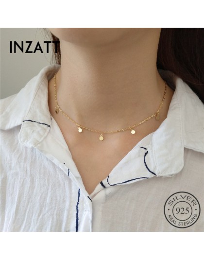 INZATT prawdziwe 925 srebro Boho jasny dysk Choker naszyjnik Fine Jewelry dla kobiet mody Party akcesoria z charakterem