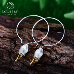 Lotus Fun prawdziwe 925 srebro kolczyki naturalne kreatywne Fine Jewelry Fresh Bell Flower Dangle kolczyki dla kobiet Brincos