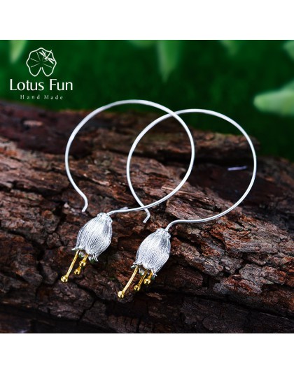 Lotus Fun prawdziwe 925 srebro kolczyki naturalne kreatywne Fine Jewelry Fresh Bell Flower Dangle kolczyki dla kobiet Brincos