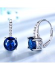 UMCHO 100% prawdziwe srebro 925 biżuteria okrągły utworzono Nano szafirowe klipsy dla kobiet Party Fashion Gift Charms Fine Jewe