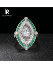 Bague Ringen Vintage luksusowe srebro 925 biżuteria kwadratowych kamieni szlachetnych pierścień dla kobiet kryształ Emerald bank