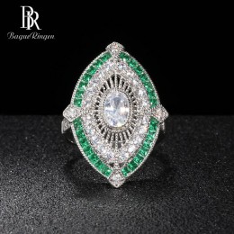 Bague Ringen Vintage luksusowe srebro 925 biżuteria kwadratowych kamieni szlachetnych pierścień dla kobiet kryształ Emerald bank