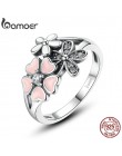 BAMOER moda 925 srebro różowy kwiat poetycki Daisy Cherry Blossom Ring Finger dla kobiet 6 7 8 9 rozmiar biżuteria SCR004