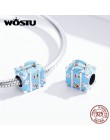 WOSTU New Fashion 925 srebro walizka bagaż niebieskie koraliki Fit oryginalna bransoletka charms wisiorek biżuteria dokonywanie 