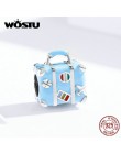 WOSTU New Fashion 925 srebro walizka bagaż niebieskie koraliki Fit oryginalna bransoletka charms wisiorek biżuteria dokonywanie 