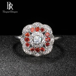 Bague Ringen w kształcie kwiatu srebro 925 biżuteria kamienie szlachetne pierścień dla kobiet Ruby AAA cyrkon kobiece akcesoria 