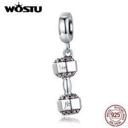 WOSTU moda 925 srebro hantle Fitness Charms Fit oryginalna bransoletka wisiorek koraliki kobiety naszyjnik diy biżuteria CQC1340