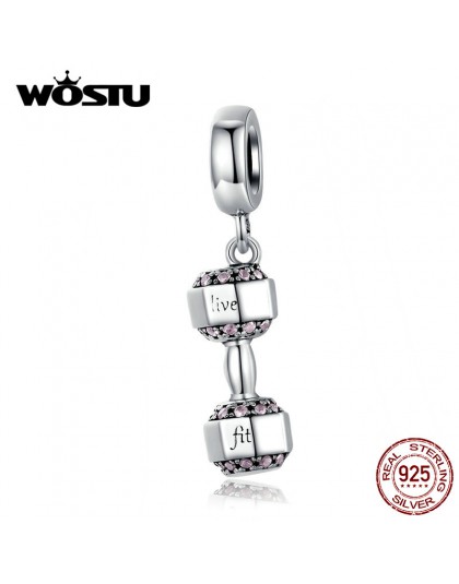 WOSTU moda 925 srebro hantle Fitness Charms Fit oryginalna bransoletka wisiorek koraliki kobiety naszyjnik diy biżuteria CQC1340