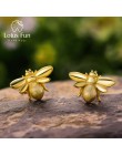 Lotus Fun prawdziwe 925 Sterling Silver Bee kolczyki Natural Designer Fine Jewelry śliczne 18K Gold Honeybee stadniny kolczyki d