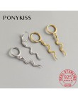 PONYKISS 100% 925 Sterling srebrny hiperbola wisiorek wisiorek Hoop kolczyki kobiety Punk kolczyki moda akcesoria dziewczyna Chi