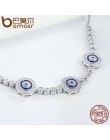 BAMOER New Arrival oryginalna 925 Sterling Silver luksusowe okrągły niebieski oczy czysta cyrkonia kryształ bransoletka tenisowa