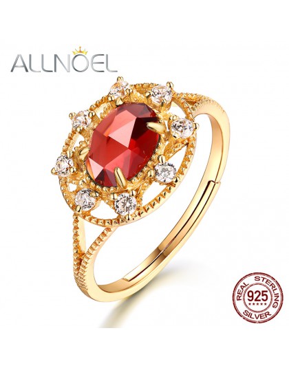 ALLNOEL srebro 925 biżuteria Moissanite pierścień Handmade Gemstones Garnet Antique luksusowa marka 925 srebro pierścionki dla k