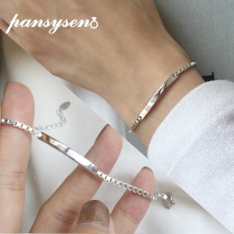 PANSYSEN 100% stałe prawdziwe 925 Sterling srebrne pudełko Chain Link bransoletka dla kobiet dziewczyn Lady 19CM kobiet biżuteri