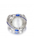 Bague Ringen nowa gorący styl 925 Sterling Silver biżuteria dla kobiet kamień księżycowy Sapphire kwiatowy pierścień Size6, 7,8,