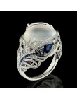 Bague Ringen nowa gorący styl 925 Sterling Silver biżuteria dla kobiet kamień księżycowy Sapphire kwiatowy pierścień Size6, 7,8,