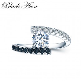 [Czarny AWN] Vintage 2.9g 925 srebro pierścionki Fine Jewelry czarny spinel obrączki dla kobiet Femme Bijoux Bague C011