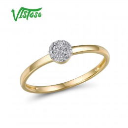 VISTOSO czysta 14K 585 żółte złoto musujące diament Dainty okrągły pierścień Cirle dla kobiet rocznica Trendy biżuterii