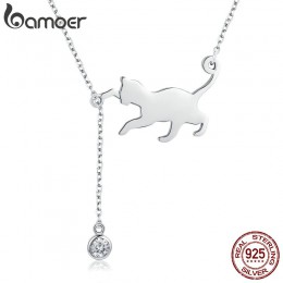 BAMOER moda oryginalna 925 srebro słodkie zwierzątko cipki kot łańcuszek wisiorek naszyjnik dla kobiet srebro biżuteria SCN232