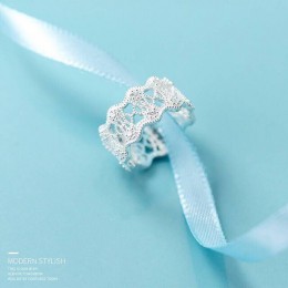 Dainashi Lace Hollow Design palec wskazujący pierścień 925 Sterling srebrna rocznica regulowany pierścień elegancki dla kobiet p