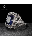 Bague Ringen Palace wytłaczany wzór pierścień dla kobiet geometria szafirowe srebro 925 biżuteria 9*12mm kamień elegancki Temper