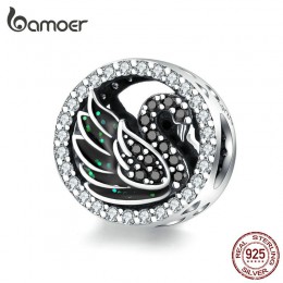 Bamoer czarny łabędź okrągłe koraliki dla kobiet tworzenia biżuterii srebro 925 oryginalny Charm fit bransoletka i bransoletka p