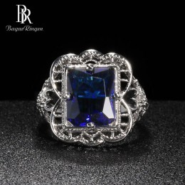 Bague Ringen Palace wytłaczany wzór pierścień dla kobiet geometria szafirowe srebro 925 biżuteria 9*12mm kamień elegancki Temper