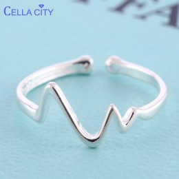Cellacity Trendy srebro 925 biżuteria pierścionek dla kobiet proste linie w kształcie fali regulowane otwarcie kobiece akcesoria