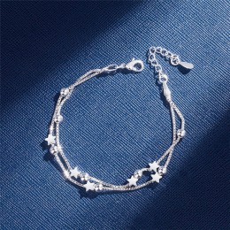 DAIWUJAN 925 srebro podwójna warstwa gwiazdy koraliki bransoletki dla kobiet eleganckie pudełko łańcuch Charm bransoletka prezen