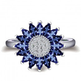 Bague Ringen kobieta Trendy srebro 925 biżuteria szafirowe pierścienie dla kobiet słonecznik niebieskie kamienie szlachetne kwia