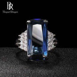 Bague Ringen moda srebro 925 biżuteria prostokąt kamienie szlachetne pierścień dla kobiet geometria Sapphire księżniczka Party b