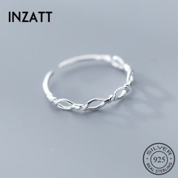 INZATT prawdziwe 925 srebro minimalistyczny geometryczny Hollow pleciona lina regulowany pierścień dla kobiet mody Party Fine Je