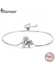 BAMOER moda nowy 100% 925 Sterling Silver Cherry Daisy łańcuch kwiatowy Link kobiety bransoletka srebro biżuteria prezent SCB055